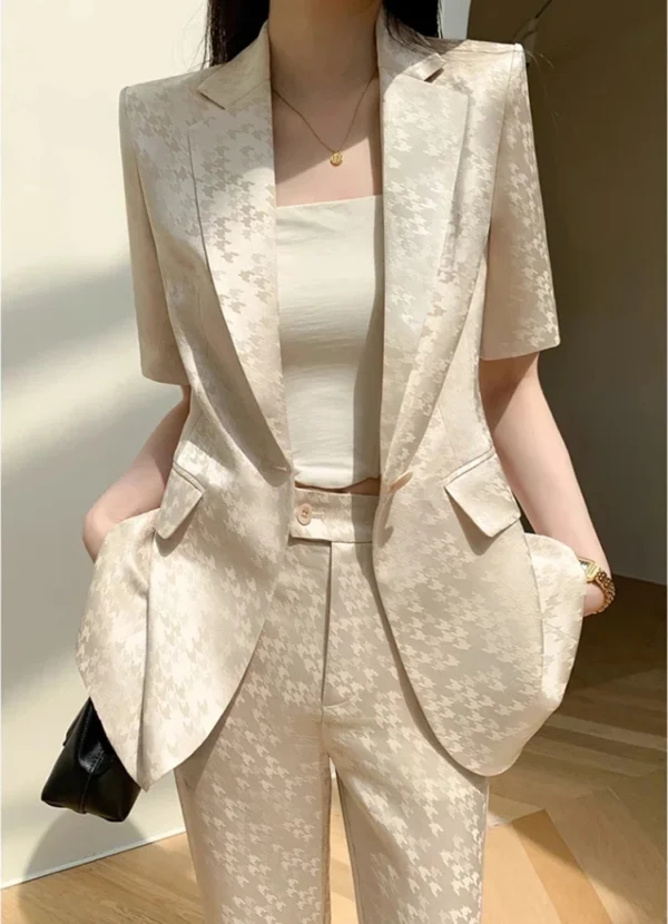 new spring summer office lady fashion casual plus size brand female women short sleeve coat pants sets suits clothing