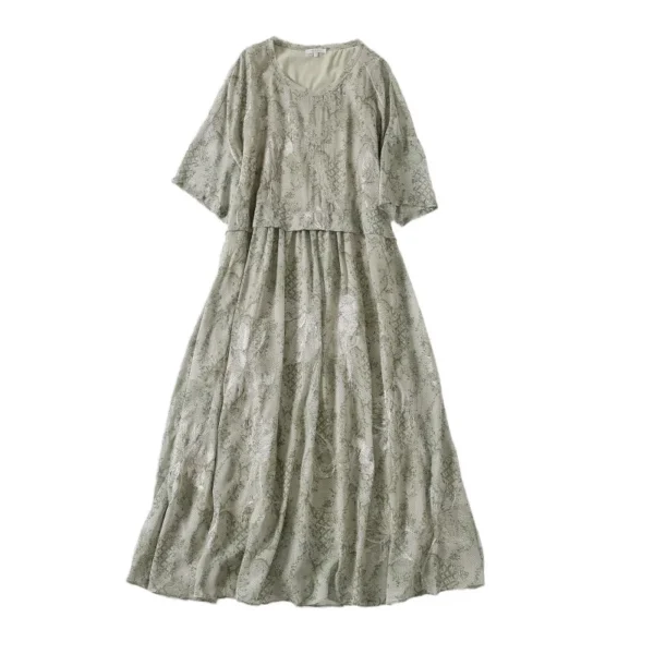 Summer WOMEN'S clothing jacquard chiffon dress ethnic style drop-shoulder sleeve loose plus size washline patchwork round neck - Image 5