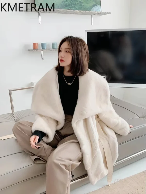 Real Danish Mink Fur Coat Women Luxury Mid Length Fur Jacket Winter Warm Outerwears High Quality Womans Clothing Fourrure 2024 - Image 2
