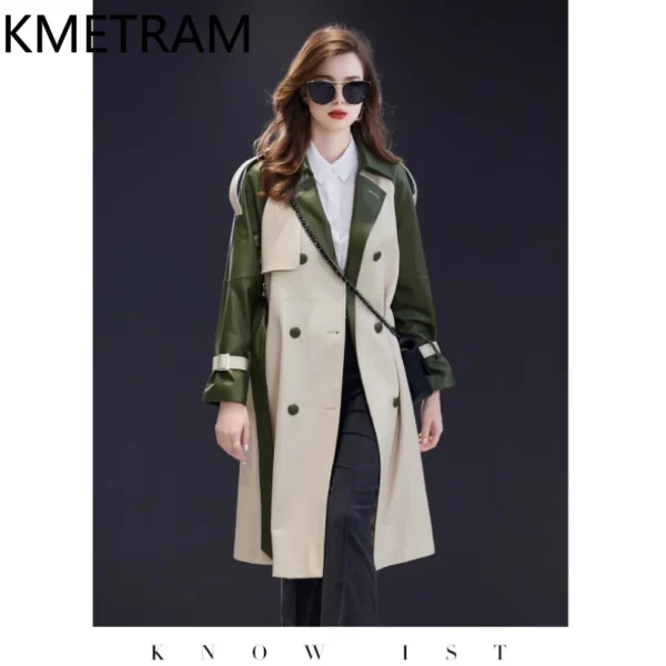 Genuine Leather Jacket Woman Real Sheepskin Long Jackets Color Blocking Leather Trench Coat Spring Women Clothing 2025 가죽자켓 여성 - Image 4