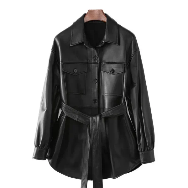 Small amount of clothing Haining Spring New Women's Genuine Leather Coat 2024 Fashion Casual Shirt Leather jacket - Image 5