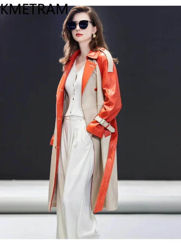 Genuine Leather Jacket Woman Real Sheepskin Long Jackets Color Blocking Leather Trench Coat Spring Women Clothing 2025 가죽자켓 여성 - Image 2