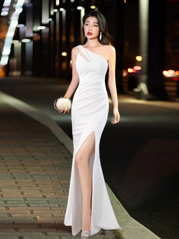 Evening Dress Dress, Feminine Temperament, Light Luxury,niche One Shoulder Fishtail Host Banquet Fishtail Dress,prom Dress Dress - Image 4