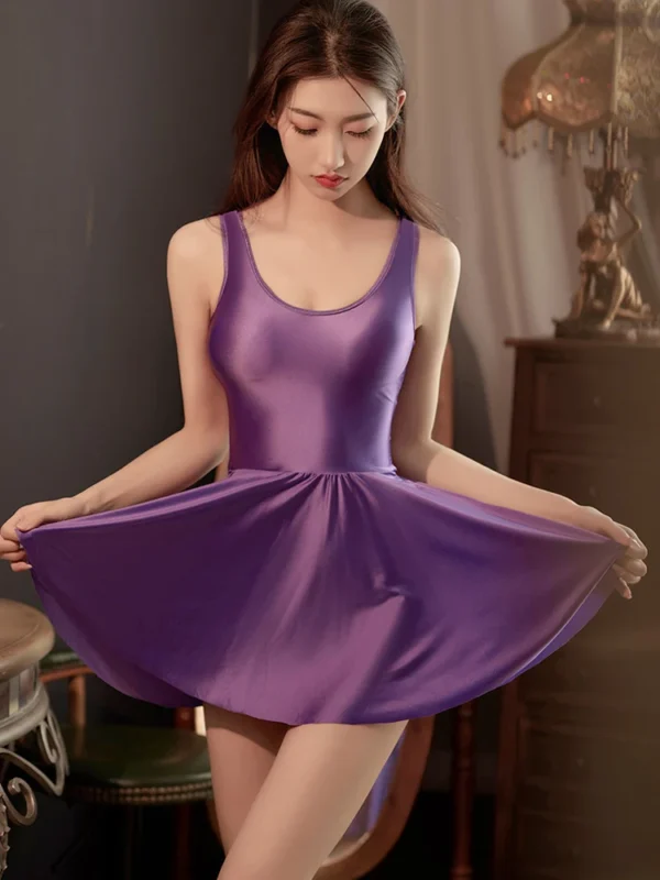 Women's Sleeveless Tank Top Dress Soft Smooth Tight Ruffled Dress Stage Uniform Maid Wear Deep V Neck Sexy Sweet Seduce Kilt - Image 2