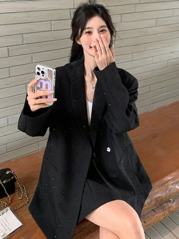 Fashion Sequin Blazer For Women Notched Long Sleeves Solid Color Double Breasted Coat Casual 2025 New Clothing 2DA5904 - Image 5
