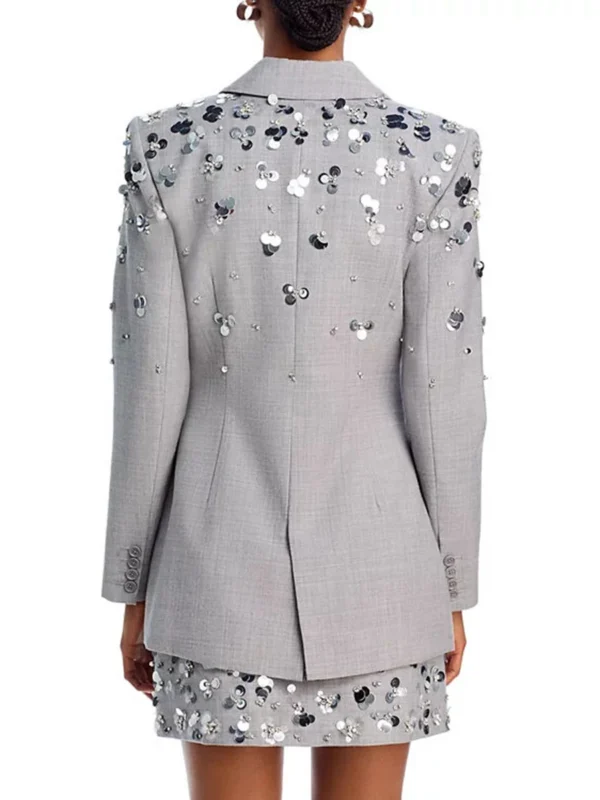 TWOTWINSTYLE Solid Two Piece Set for Women Lapel Long Sleeve Spliced Sequins Top High Waist Fashion Skirt Female Clothing New - Image 4