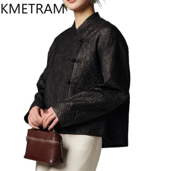 100% First Layer Sheepskin Jacket Women Genuine Leather Short Jackets Handmade Wrinkled Coat 2025 Spring Women Clothing кожанка