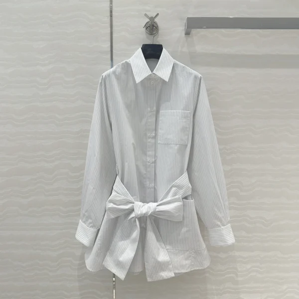 2025SS New Irregular Embroidery Striped Tie Casual Shirt Dresses Women's Short Dresses Fashion Commuter Women Clothing