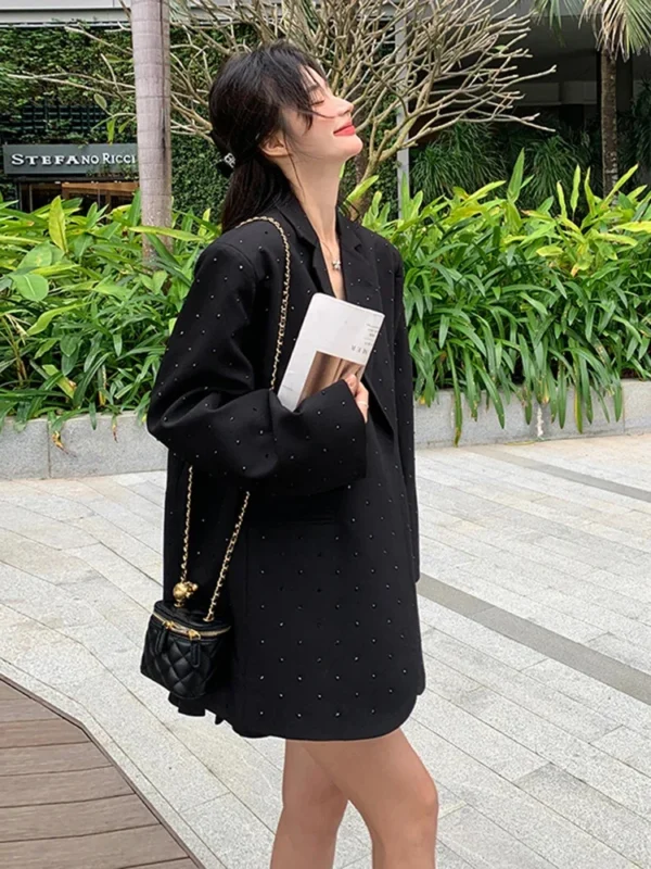 Fashion Sequin Blazer For Women Notched Long Sleeves Solid Color Double Breasted Coat Casual 2025 New Clothing 2DA5904 - Image 2