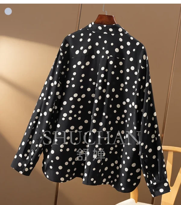 2025 Early Spring, Vintage Polka Dots, Natural Silk Silk Loose Long Sleeve Shirt Women Blouses for Women Fashion - Image 5