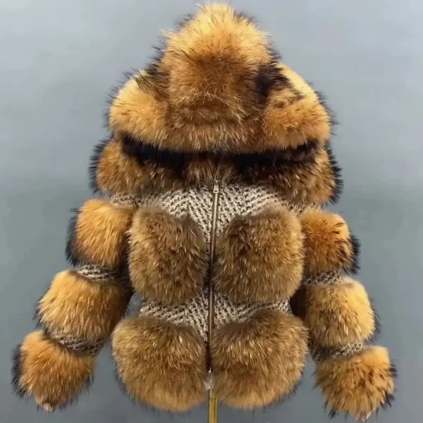 QUEENTINA Real Raccoon Fur Coat Hood Winter New Outwears Women's Fashion Jacket High Quality Clothing Natural Raccoon 2024 - Image 2