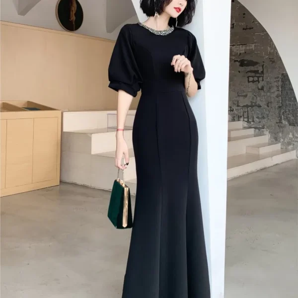 Black femininity light luxury minority party temperament will host fishtail thin long dress - Image 4