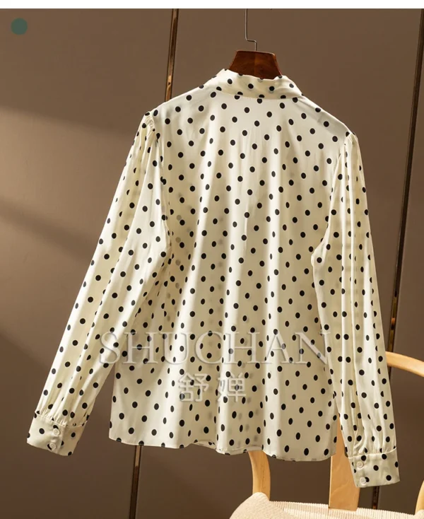 Retro Polka Dot Silk Satin Ribbon Collar Shirt Women 2025 Blouses for Women Fashion Womens Tops and Blouses - Image 5