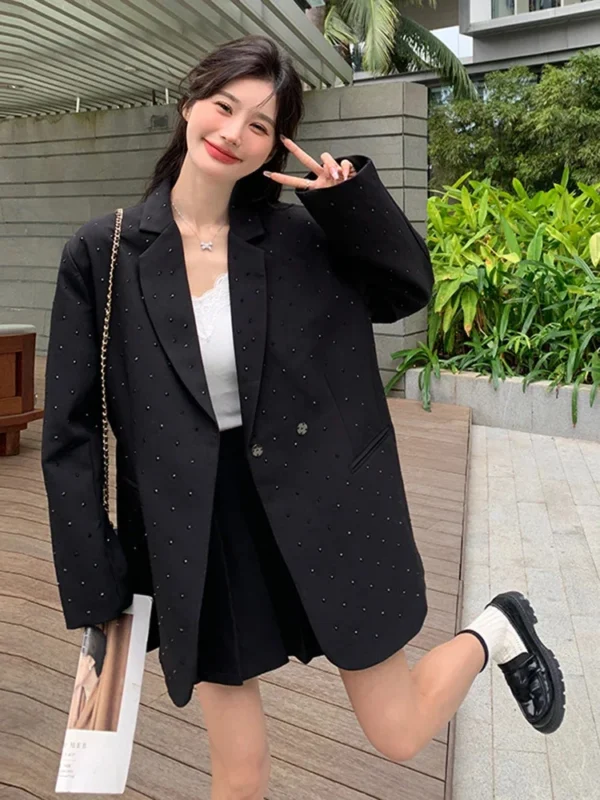 Fashion Sequin Blazer For Women Notched Long Sleeves Solid Color Double Breasted Coat Casual 2025 New Clothing 2DA5904 - Image 3