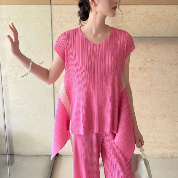 ALSEY High-end Pleated Fashion Irregular Colour Blocking Casual Top Trousers Set Women's Clothing 2025 Summer New Products - Image 6