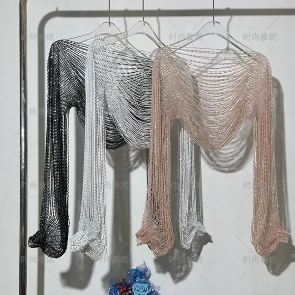New Diamond Necklace Accessories Clothing with Shawl Bust Trend Internet celebrity Long Sleeve Top