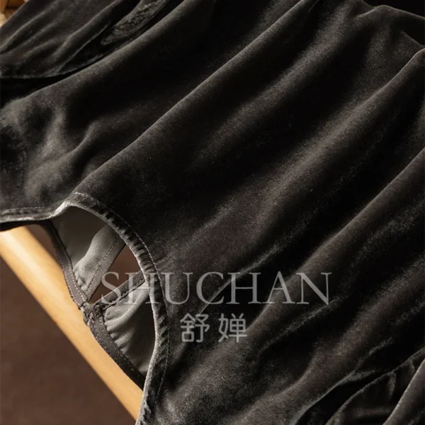 Designer Natural Silk Velvet Crew Neck Long Sleeve Split Shirt Women Blusas De Verano Mujer 2025 shirts for women - Image 2