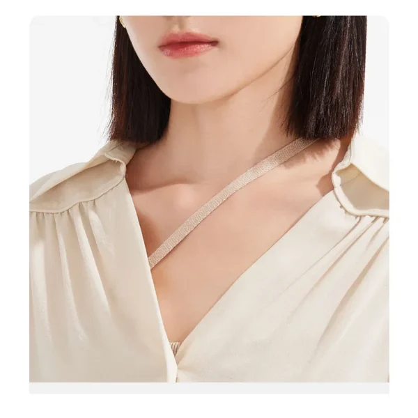Silk Women's Spring Summer Long Sleeve Shirt 100% Mulberry Silk White V-neck Pleated Top Light Fashion Clothing Good quality - Image 3