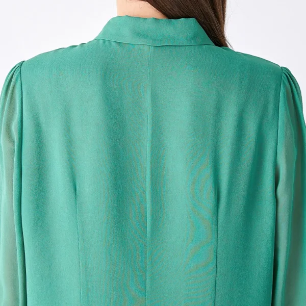 100% Mulberry Silk Georgette Green Shirt Long Sleeve Casual Tops Single Breasted Straight Office Ladies Silk Blouse BE1360 - Image 5