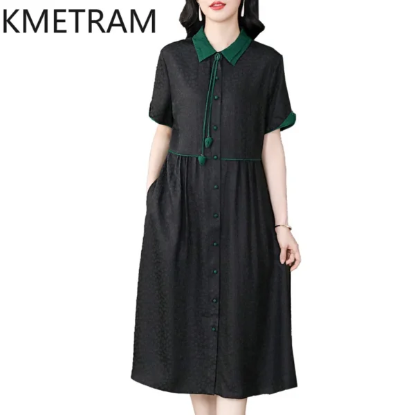 KMETRAM 100% Mulberry Silk Dress Women Summer 2024 Luxury Party Long Dresses Fashion Womans Clothing Black Dress Vestidos Largos