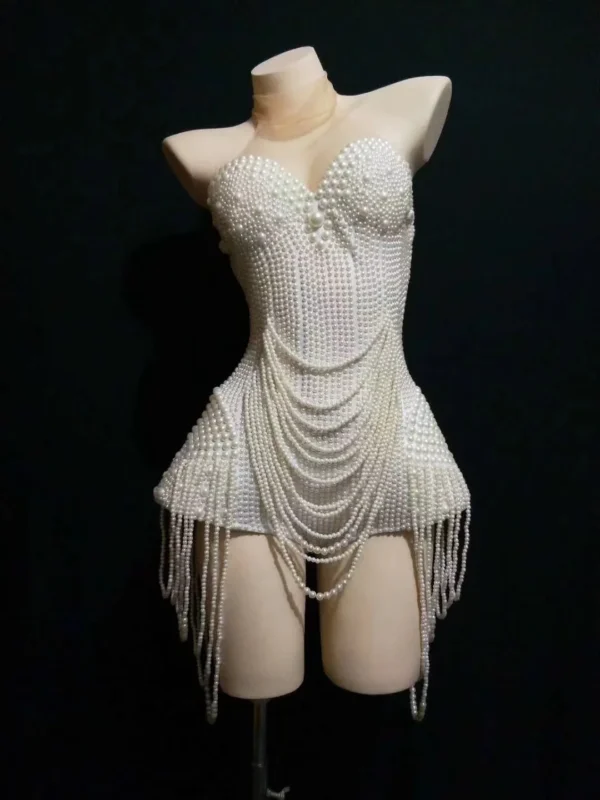 Women Evening Clothing Fashion Summer Jumpsuits Pearls Luxurious Full Beaded Evening Gown Club Womens Sleeveless Bodysuit - Image 2