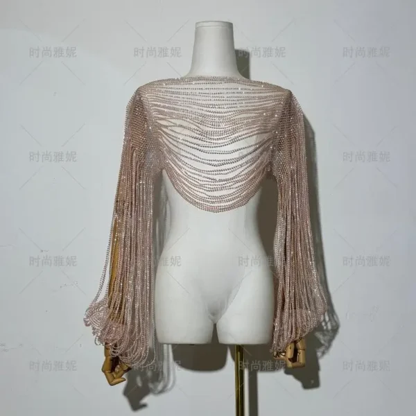 New Diamond Necklace Accessories Clothing with Shawl Bust Trend Internet celebrity Long Sleeve Top - Image 4