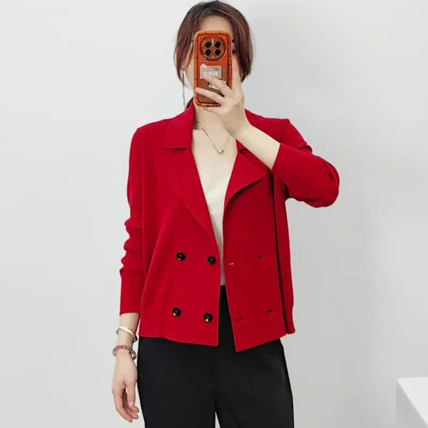 Suit style jacket fashion cardigan wool knit sweater woman top spring clothing womens sweaters korean women knitted white tops v - Image 3