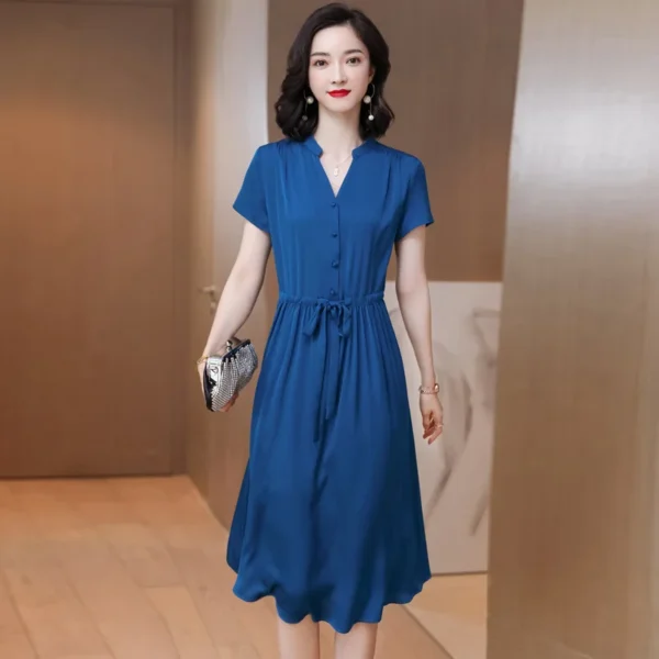 Silk dress women's Hangzhou high-end satin silk small heavy 2024 new mother's clothes skirt women - Image 2