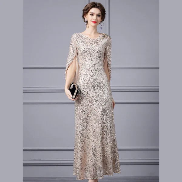 Fashion heavy industry sequined dress 2024 new high-end banquet host evening dresses celebrity temperament women clothing 24037 - Image 3