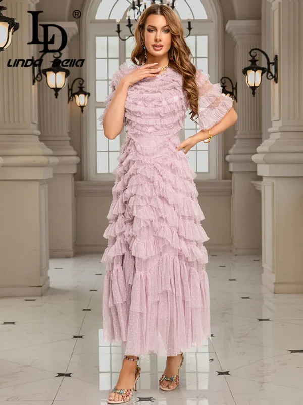 LD LINDA DELLA Fashion Design Women's Clothing French Light Luxury Socialite Style Elegant Fairy Temperament Mesh Long Dress - Image 5