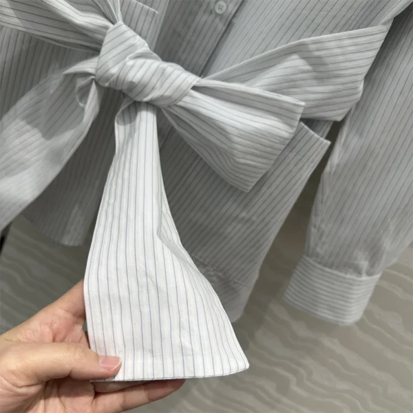 2025SS New Irregular Embroidery Striped Tie Casual Shirt Dresses Women's Short Dresses Fashion Commuter Women Clothing - Image 4