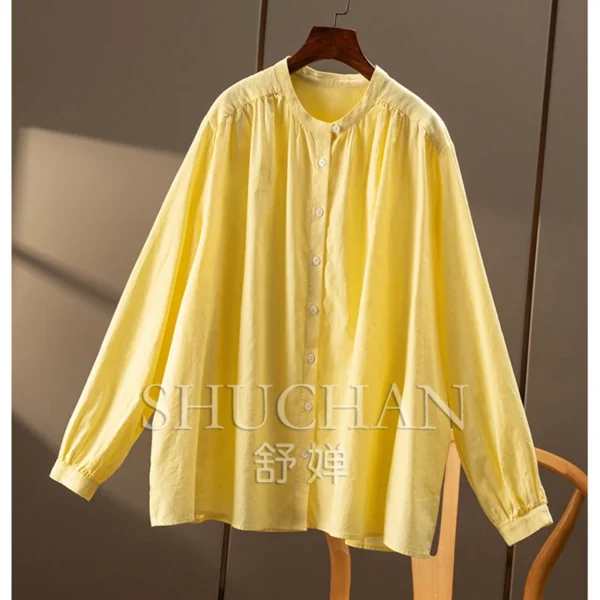 Summer Loose Linen + Cotton Shirt Women 2Z02 Blusas Mujer De Moda 2025 Verano White Shirt Women Blouse - Image 2