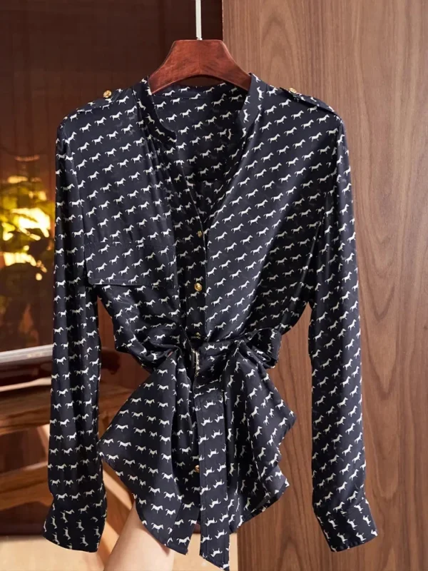 Mulberry Tcyeek 100% Shirt for Spring Autumn 2024 Fashion Long-sleeved V-neck Silk Top 's Shirts Women Clothing - Image 5
