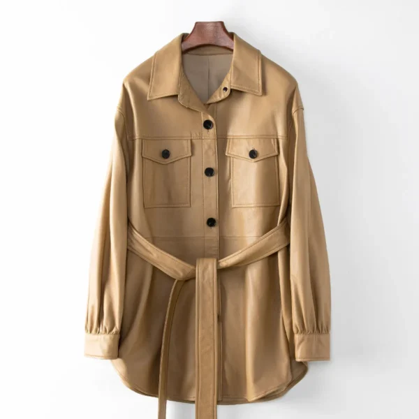 Small amount of clothing Haining Spring New Women's Genuine Leather Coat 2024 Fashion Casual Shirt Leather jacket - Image 2