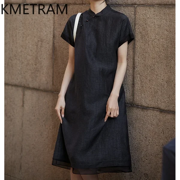 KMETRAM 100% Mulberry Silk Dress Women V-Neck Luxury New in Dresses Woman Clothing 2025 Summer High Quality Vestidos De Mujer - Image 3