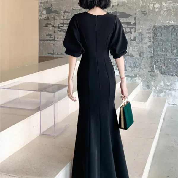 Black femininity light luxury minority party temperament will host fishtail thin long dress - Image 5