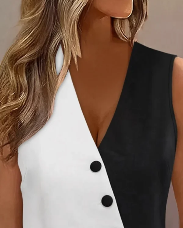 Casual Women's Tank Top 2024 Summer Leisure Elegant Camis Tank Top Colored V-Neck Button Tank Top Commuter Women's Clothing - Image 2