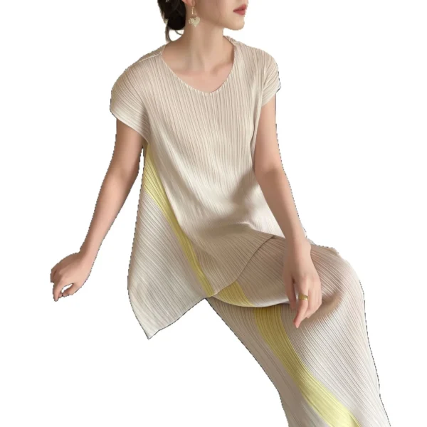 ALSEY High-end Pleated Fashion Irregular Colour Blocking Casual Top Trousers Set Women's Clothing 2025 Summer New Products - Image 5