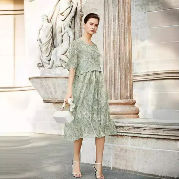 Summer WOMEN'S clothing jacquard chiffon dress ethnic style drop-shoulder sleeve loose plus size washline patchwork round neck - Image 3