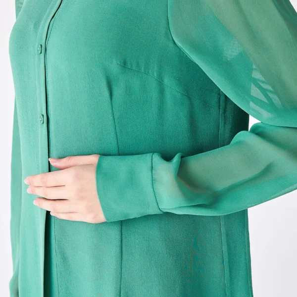 100% Mulberry Silk Georgette Green Shirt Long Sleeve Casual Tops Single Breasted Straight Office Ladies Silk Blouse BE1360 - Image 4