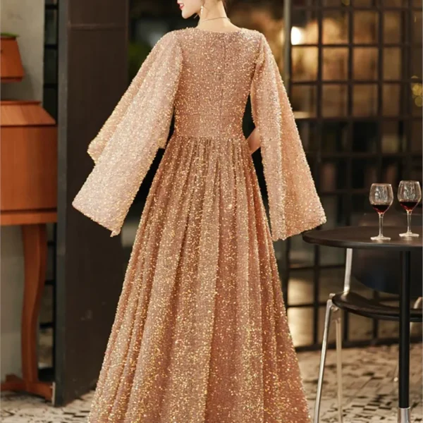 Golden feminine temperament banquet light luxury niche sequins will host the performance of long dress - Image 5