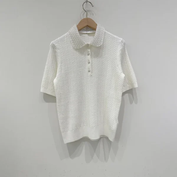 1:1 M-AJ* 2025 SS Korean Fashion Lapel Short Sleeve Light Colour Tops Knitwear Woman's T-Shirt Y2k Women's Clothing - Image 4