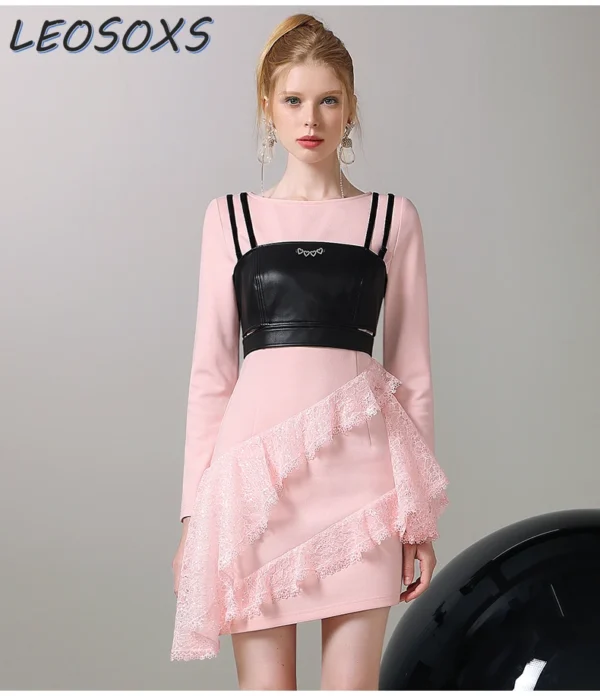 Sweet Cool Contrast Color Suit Dress 2024 Fashion Strapless Top Niche Design Hoodies Dresses Women Clothing Vintage Dress
