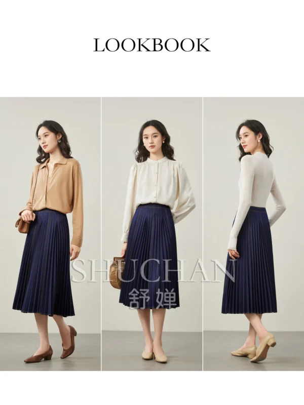 2025 Pleated Elegant New Contrasting Colors, Denim Long Skirts for Women Korean Fashion Clothing Faldas Mujer Moda - Image 2