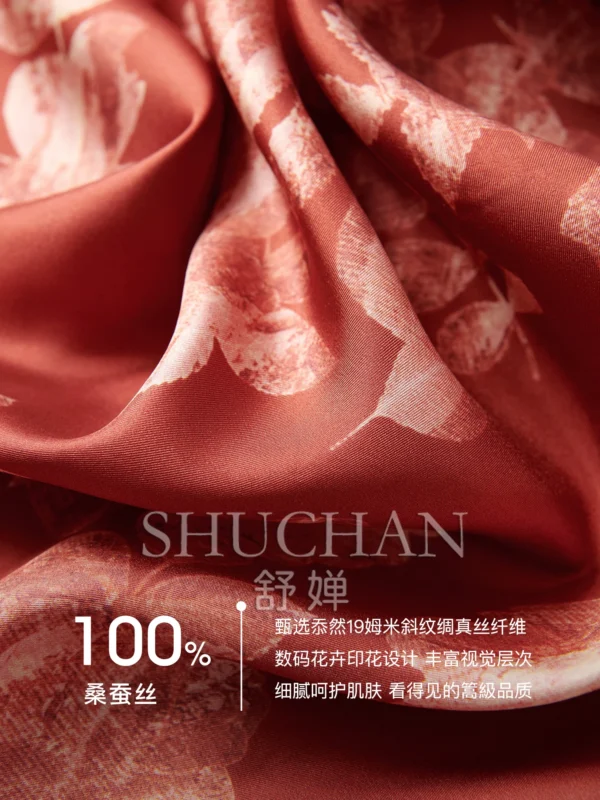Red 19 Mmi Twill Silk Printing Loose Shirt Women Retro Blouse Korean Shirt Women 2025 New Fashion - Image 4