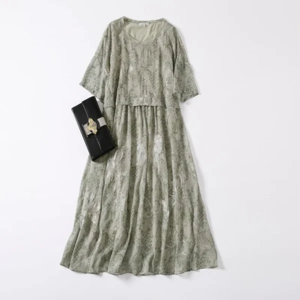 Summer WOMEN'S clothing jacquard chiffon dress ethnic style drop-shoulder sleeve loose plus size washline patchwork round neck