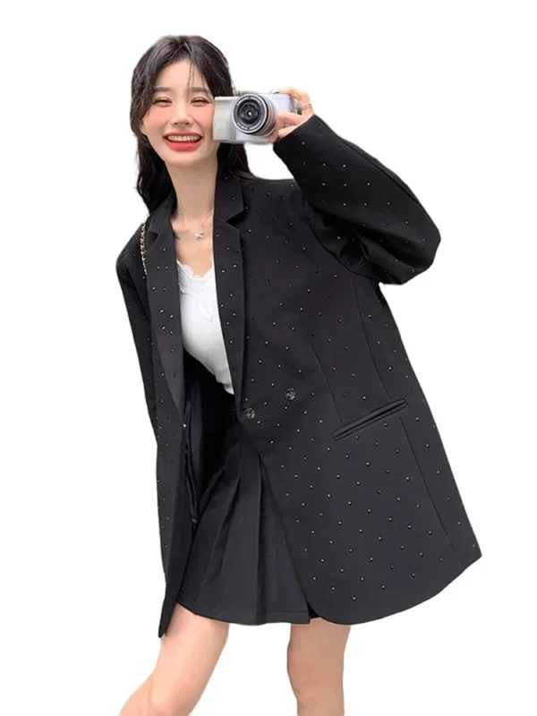 Fashion Sequin Blazer For Women Notched Long Sleeves Solid Color Double Breasted Coat Casual 2025 New Clothing 2DA5904 - Image 4