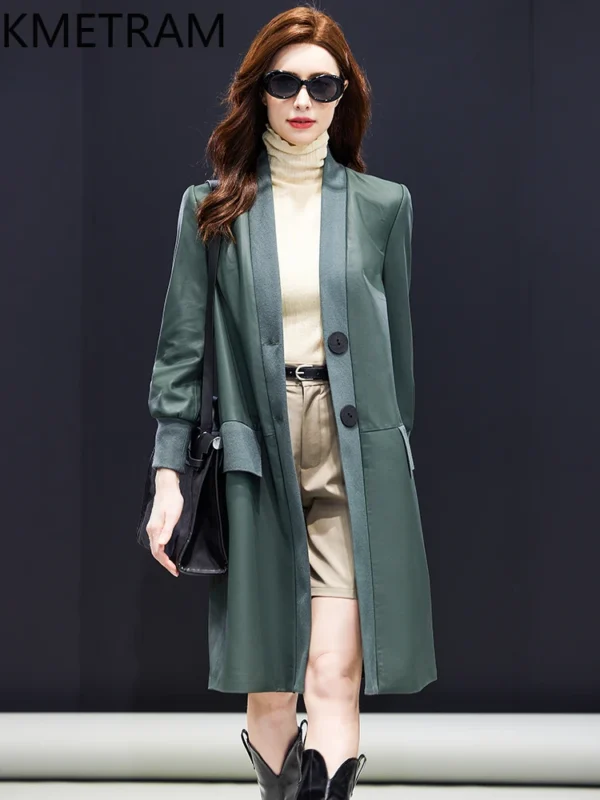 Genuine Leather Jacket Woman Real Sheepskin Mid Length Jackets Fashion Leather Trench Coat Spring Women Clothing 2025 кожанка - Image 2
