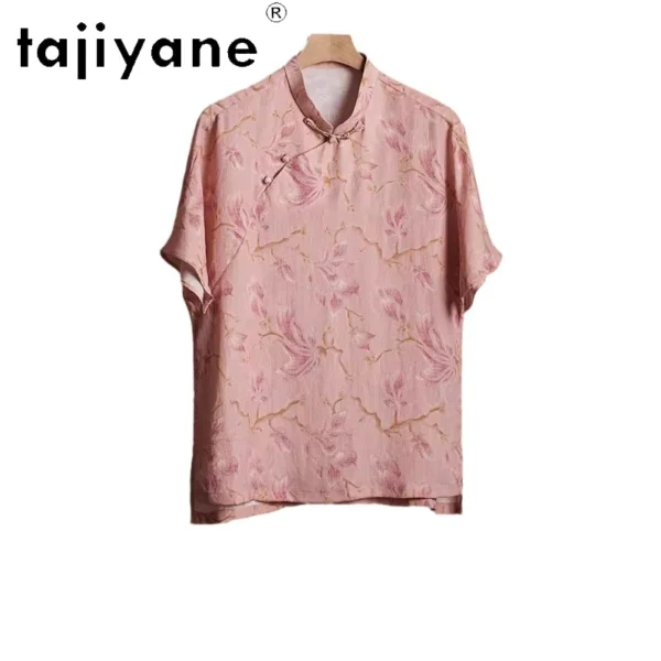 TAJIYANE 100% Real Mulberry Silk T Shirts for Woman Luxury Summer Tops Casuales Fashion Elegant Women Clothing Футболка 2024
