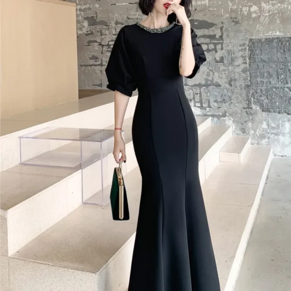 Black femininity light luxury minority party temperament will host fishtail thin long dress - Image 3